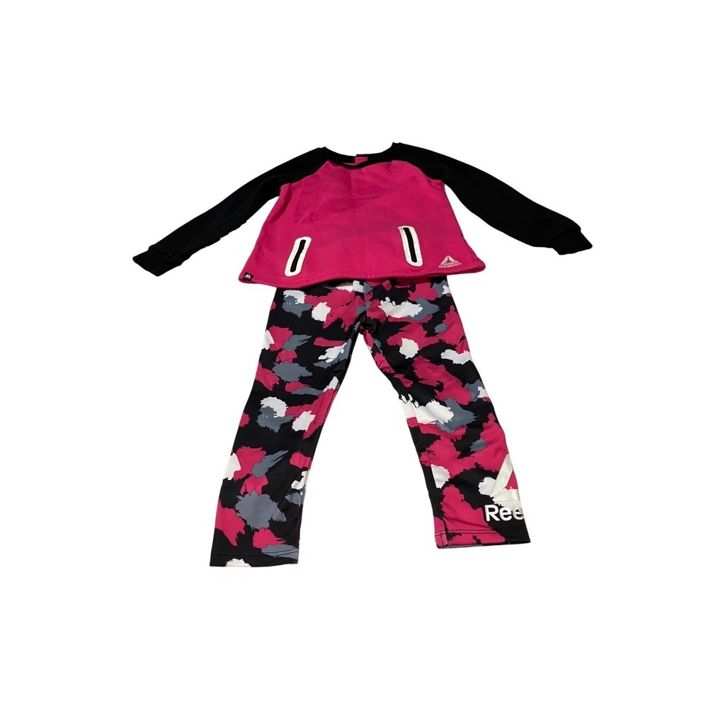 Reebok  Girls 4T Pink Black Camo Athletic Matching Set Long Sleeve Top Pants